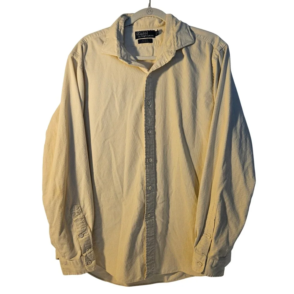 Polo Ralph Lauren Estate Custom Fit Cream Corduroy Button Down Shirt Mens XL
